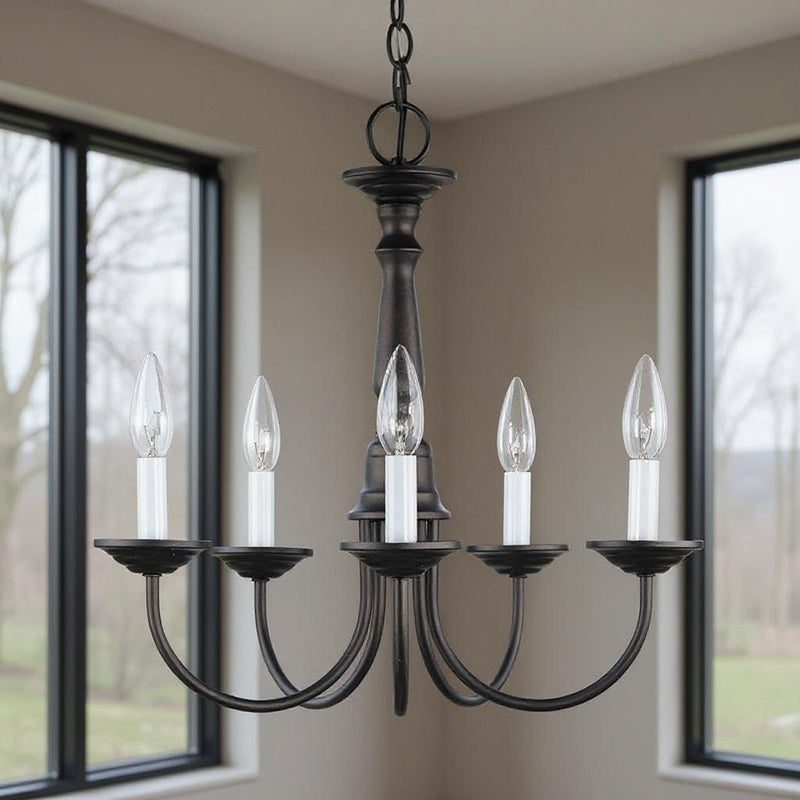 15" Five Light Metal Dimmable Chandelier With Shades - Bronze