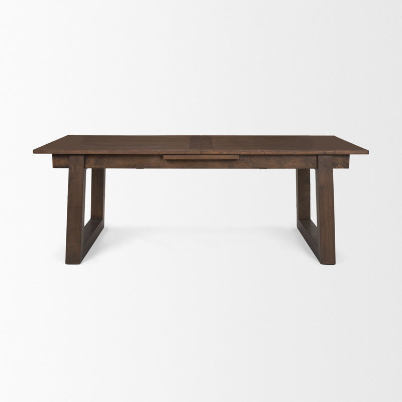 106" Solid Wood Self-Storing Leaf Sled Base Extendable Dining Table - Brown