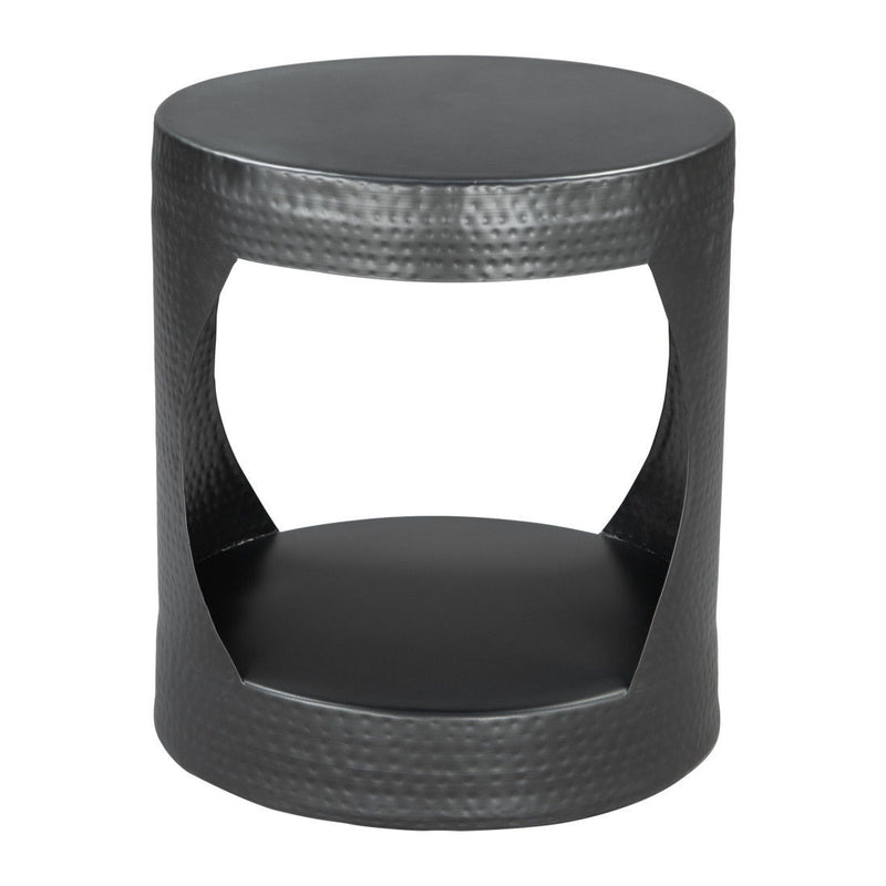 20" Iron Round Floor Shelf End Table - Black