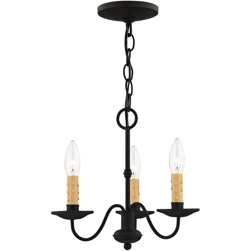 12" Three Light Dimmable Chandelier With Shades - Black