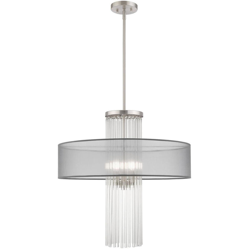 33'' Four-Light Dimmable Chandelier With Shades - Nickel