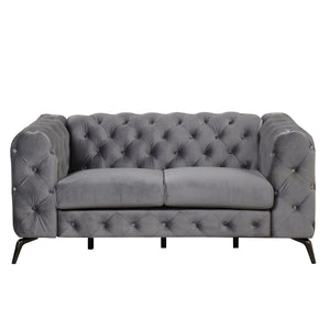 63" Velvet Upholstered Loveseat Sofa,Modern Loveseat Sofa with Button Tufted Back,2-Person Loveseat Sofa Couch for Living Room,Bedroom,or Small Space,Gray