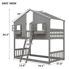 Load image into Gallery viewer, House Bunk Bed With Roof, Window, Window Box, Door, With Safety Guardrails And Ladder
