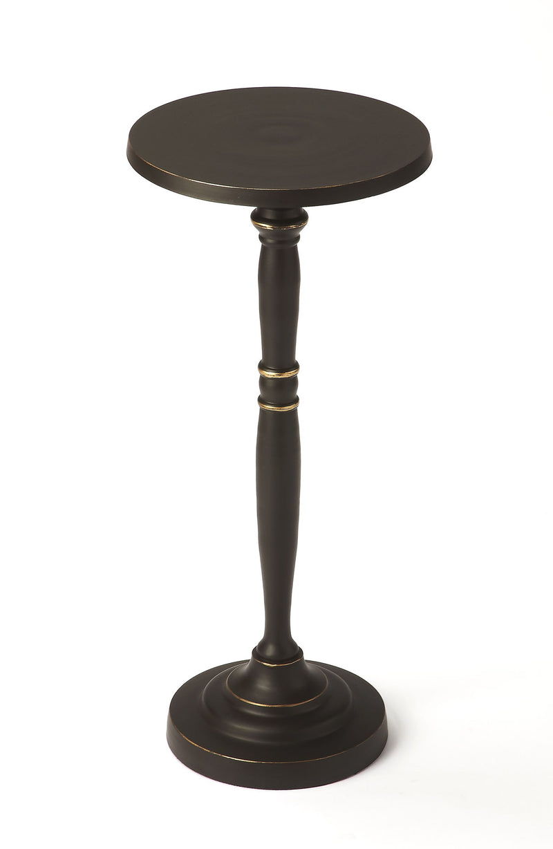 22" Distressed Aluminum Round Pedestal End Table - Black