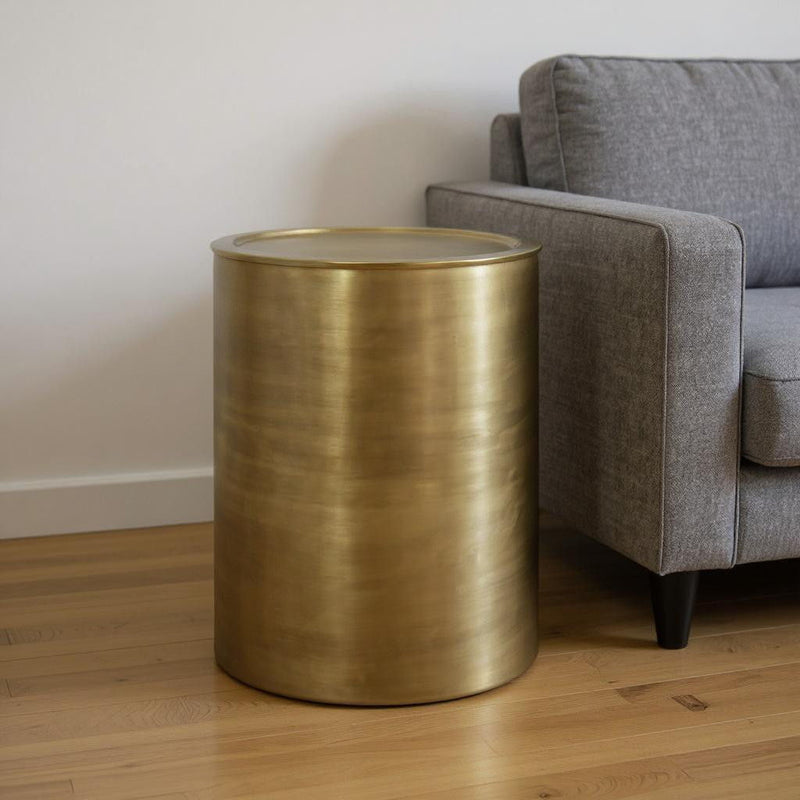 Industrial Metal Round End Table - Gold