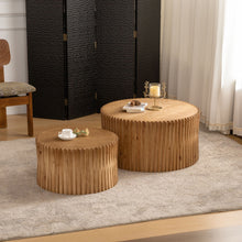 Load image into Gallery viewer, Vintage Fashion Style Cylindrical Nesting Coffee Table Set With Vertical Textured Embossed Design - Natural
