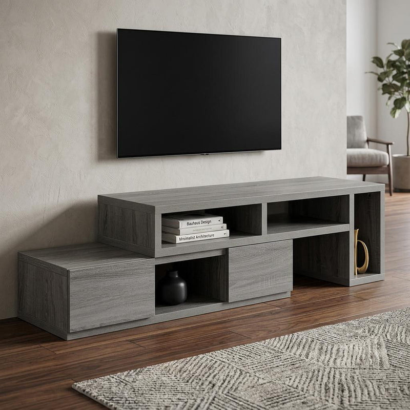 Wood Enclosed Open Storage TV Stand (724156) - Gray
