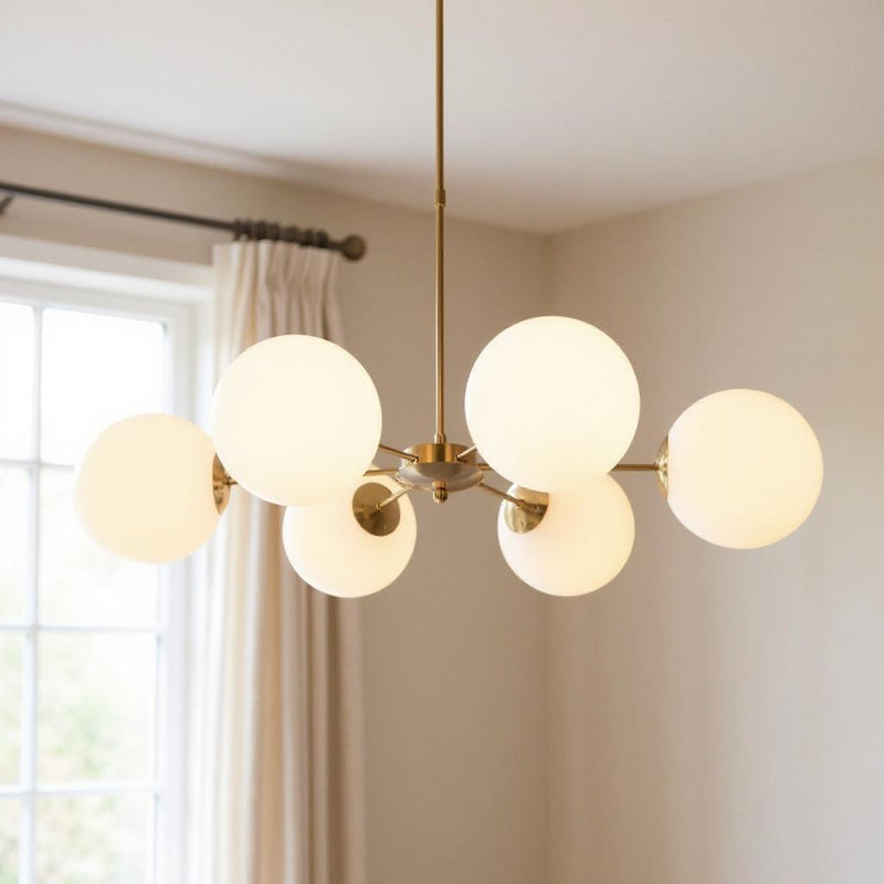 Sputnik Six Light Metal Chandelier With Shades - Brass