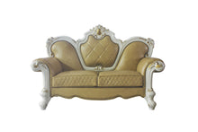 Load image into Gallery viewer, Faux Leather Loveseat And Toss Pillows - Golden Yellow / Pearl
