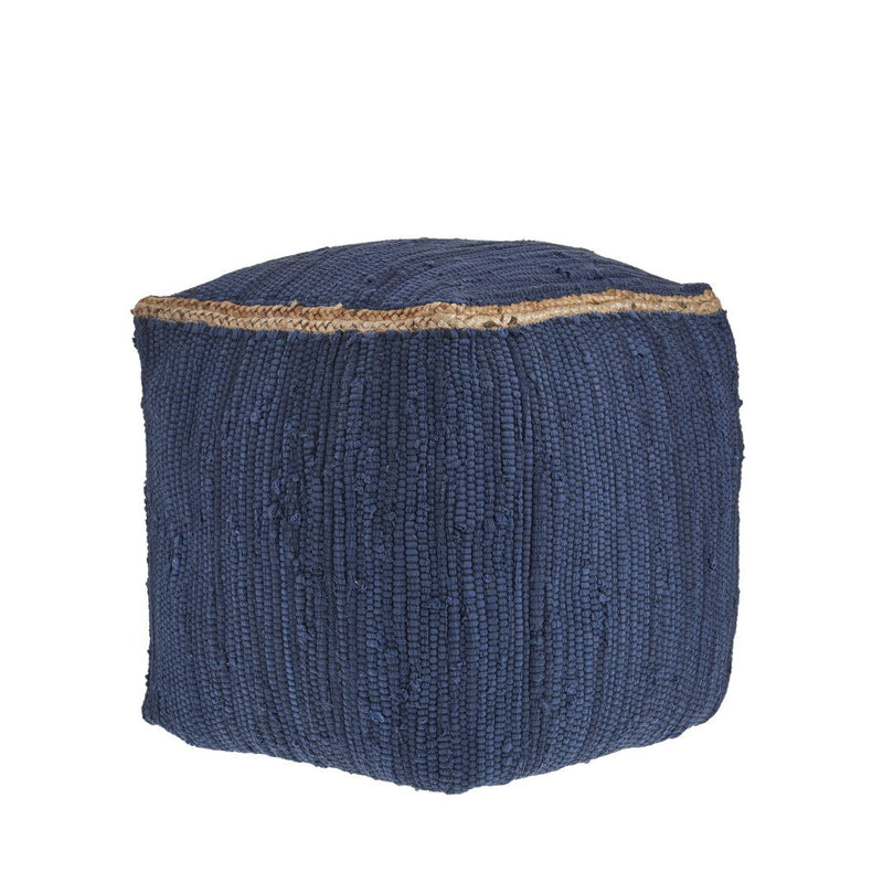 18" Indigo Cotton And Jute Cube Pouf Ottoman - Indigo And Natural