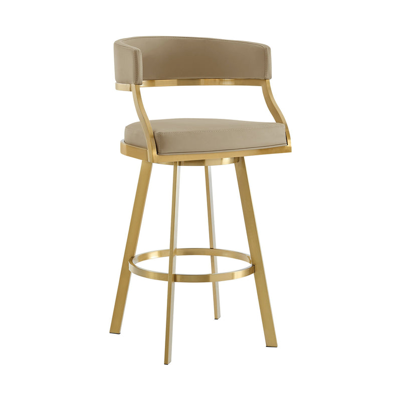 30" Contemporary Faux Leather And Stainless Steel Low Back Bar Height Swivel Bar Chair - Brown