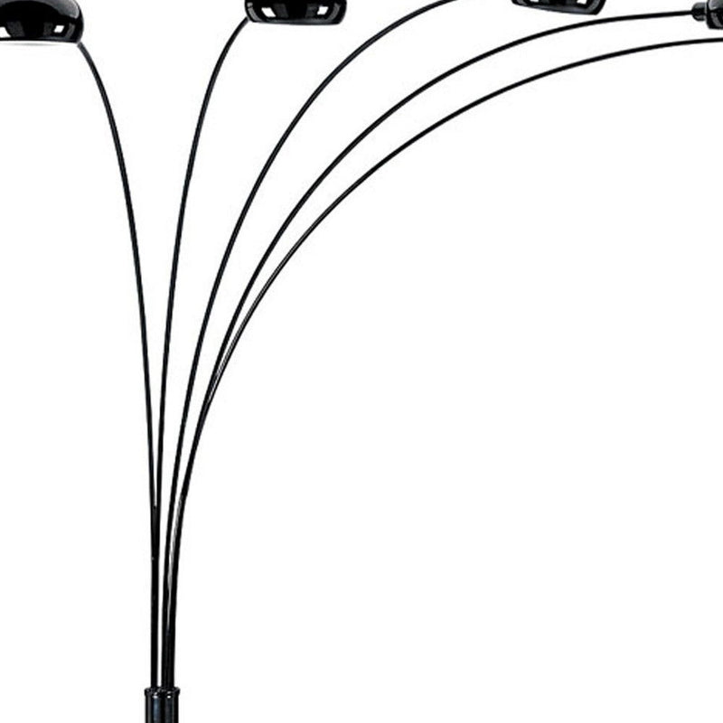 Five Light Arc Floor Lamp With Black Dome Shade - Black