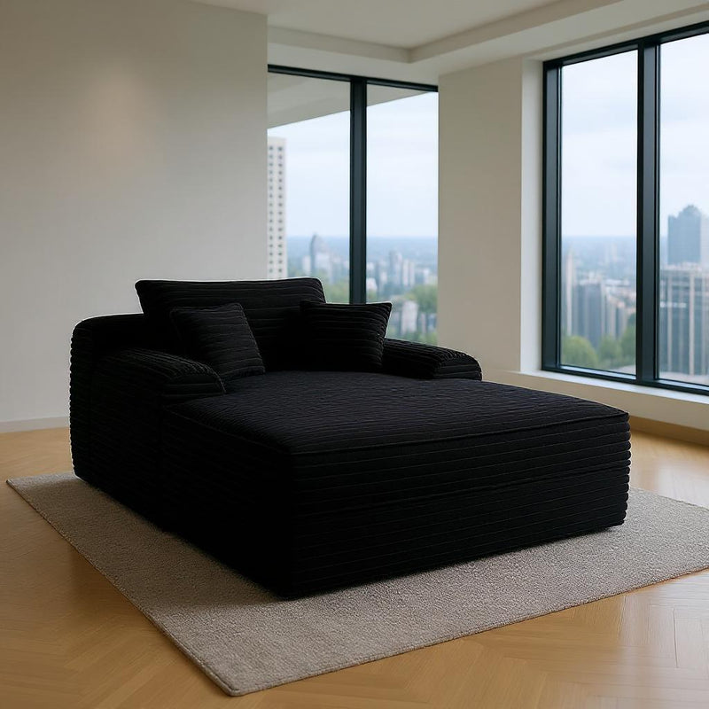 67" Modern Corduroy Oversized Chaise Lounge Chair And Toss Pillows - Black