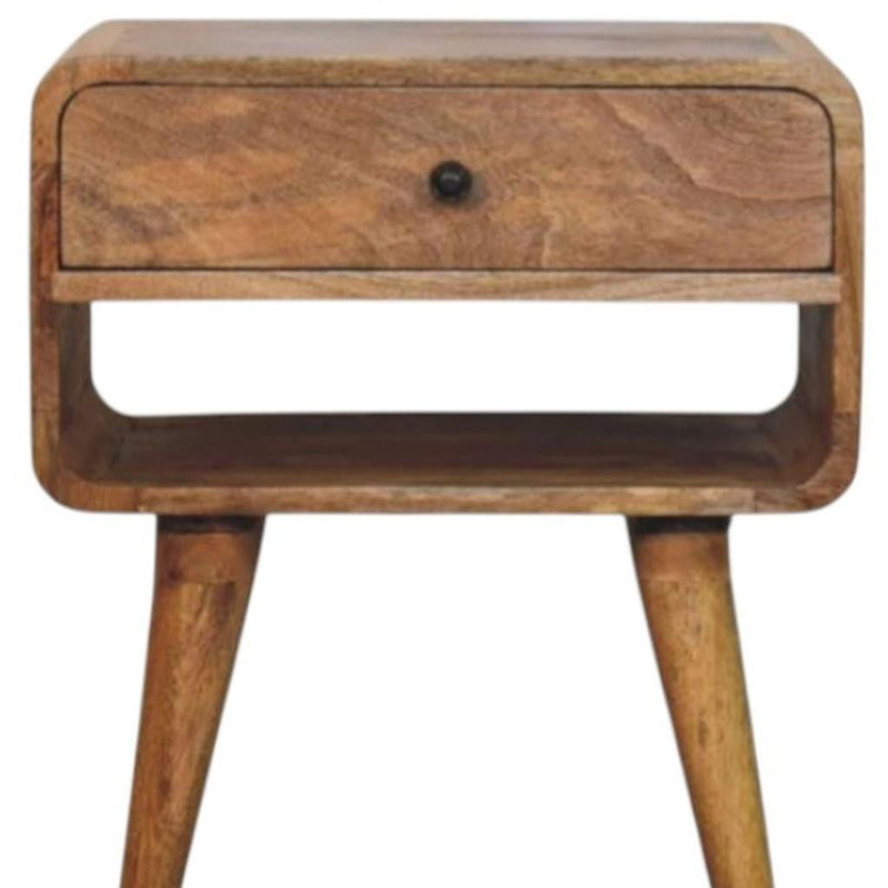 Solid Wood Round One Drawer Nightstand - Oak