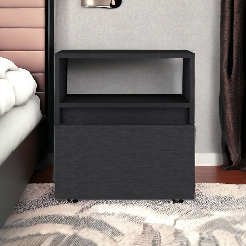 21" One Drawer Faux Wood Nightstand - Black