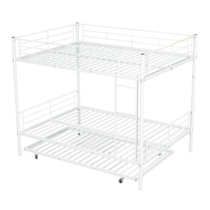 Full Over Full Metal Bunk Bed with Trundle, White