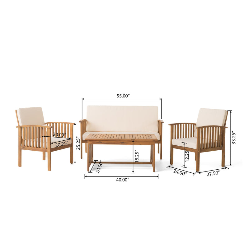 4 Piece Set Outdoor Chat Set With Water Resistant Cushions