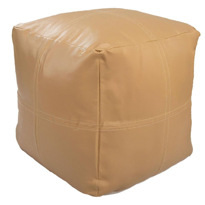 Faux Leather Cube Pouf Ottoman - Tan