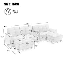 Load image into Gallery viewer, Modern Sectional Sofa U-Shaped With Movable Ottomans, tooth Speakers, LED Lights And Modular Storage
