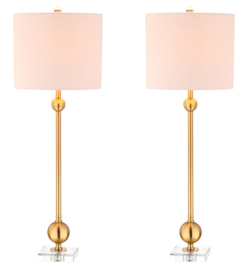 Table Lamps With Drum Shades (Set of 2) - Clear / Brass / White