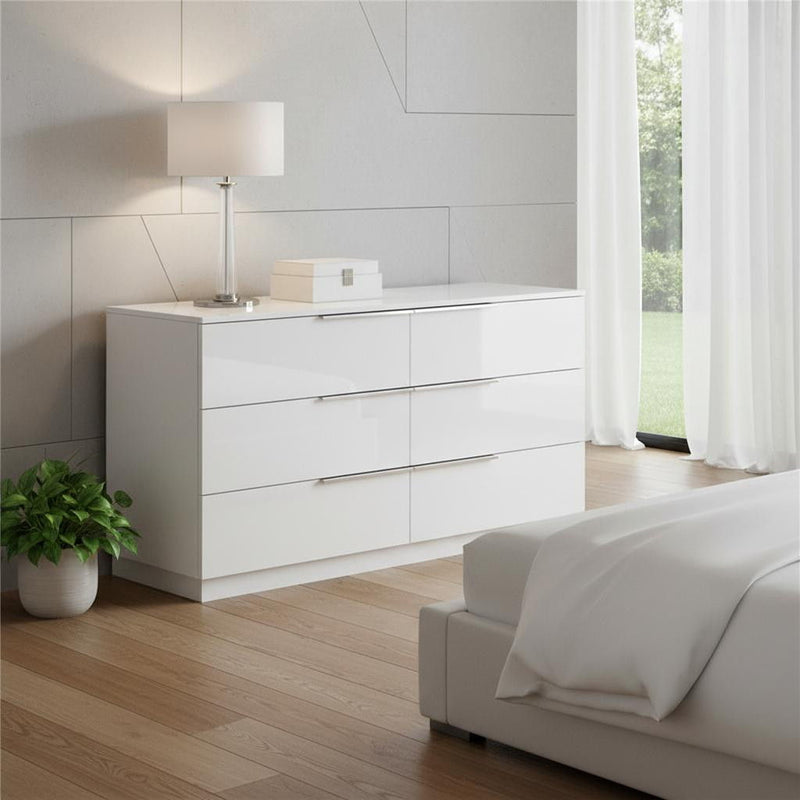 62" Wood Six Drawer Double Dresser - White