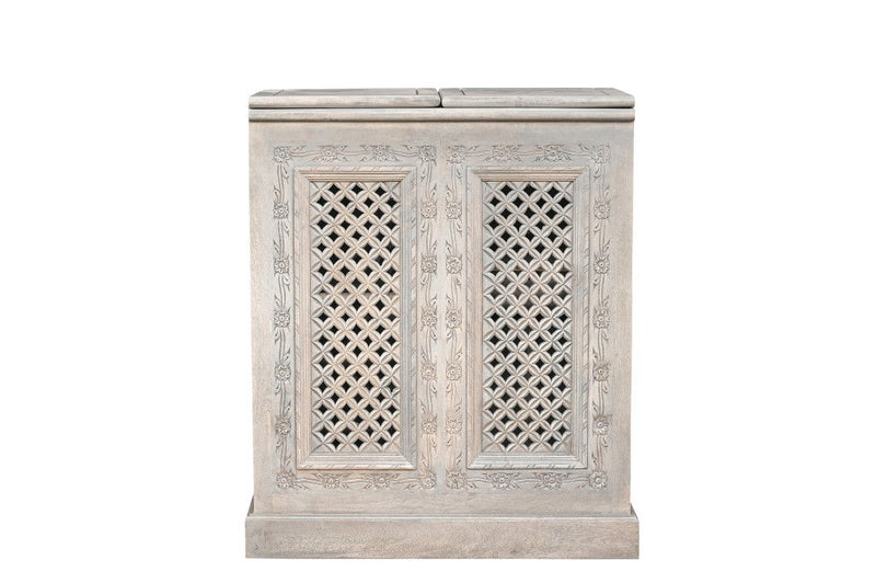 Solid Wood Carved Floral Bar Cabinet With Two Doors One Drawer (727847) - White