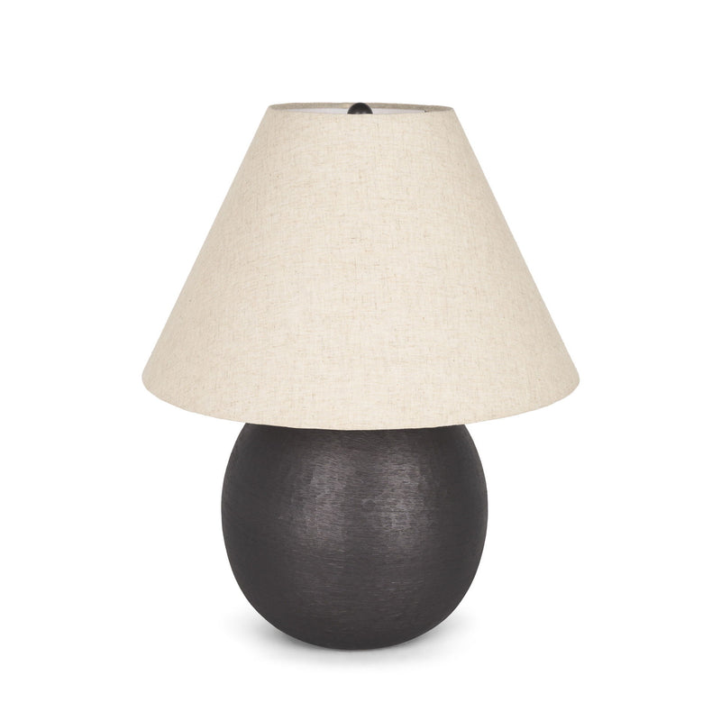 24" Metal Round Bedside Lamp With Beige Bell Shade - Black