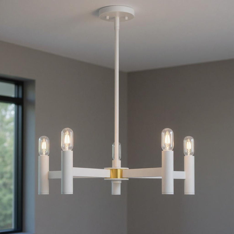 19'' Five Light Dimmable Chandelier With Shades - White