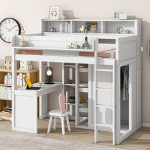 Load image into Gallery viewer, Loft Bed With Built In Desk, Storage Shelves, And Wardrobe
