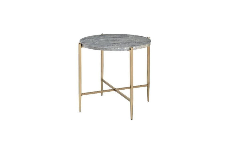 Manufactured Wood And Metal Round End Table - Champagne And Light Gray