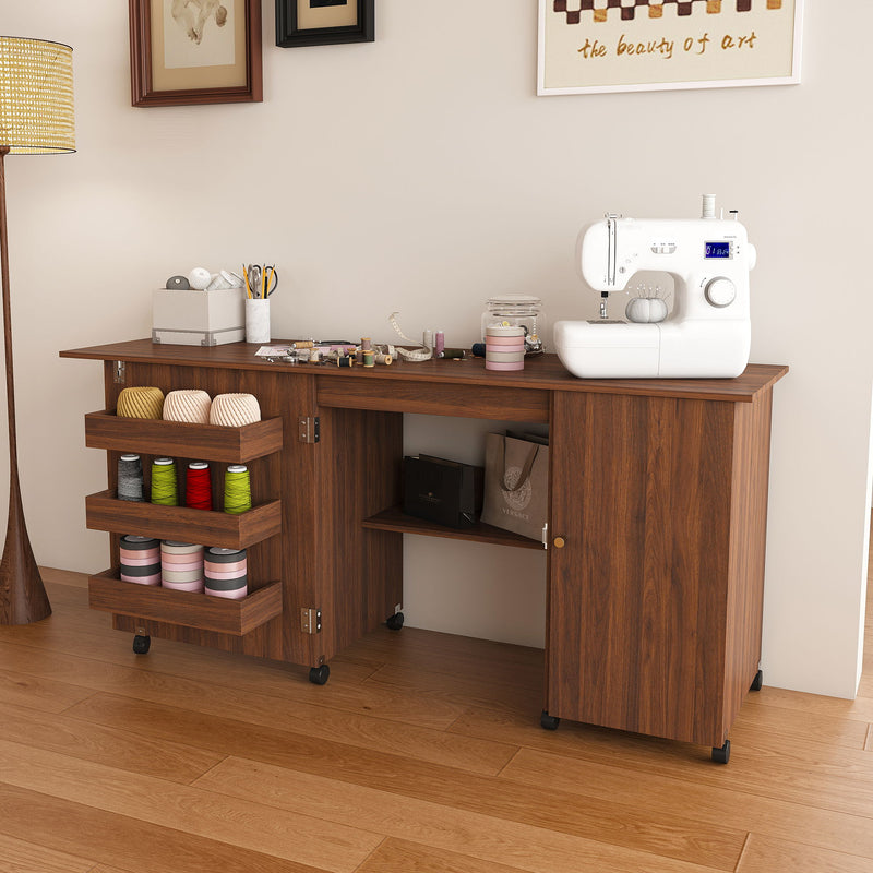 Foldable Sewing Table With Locking Casters