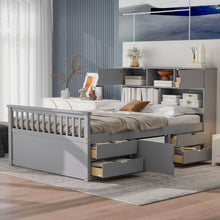 Load image into Gallery viewer, Captain Platform Bed Frame With Bookcase Headboard, 4 Drawers, Storage Shelves
