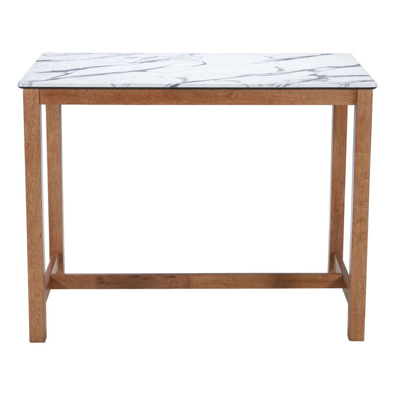 Faux Marble Solid Wood Rectangular Bar Table - White