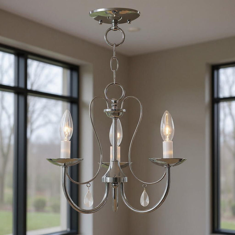 12" Three Light Dimmable Chandelier With Shades - Silver