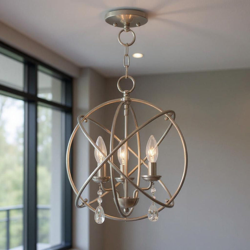17" Three-Light Dimmable Chandelier With Shades - Nickel