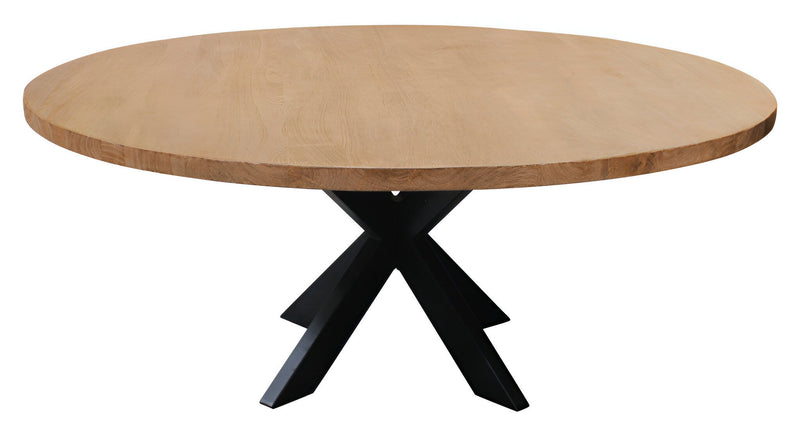 72" Rounded Solid Wood And Iron Pedestal Base Dining Table - Natural / Brown