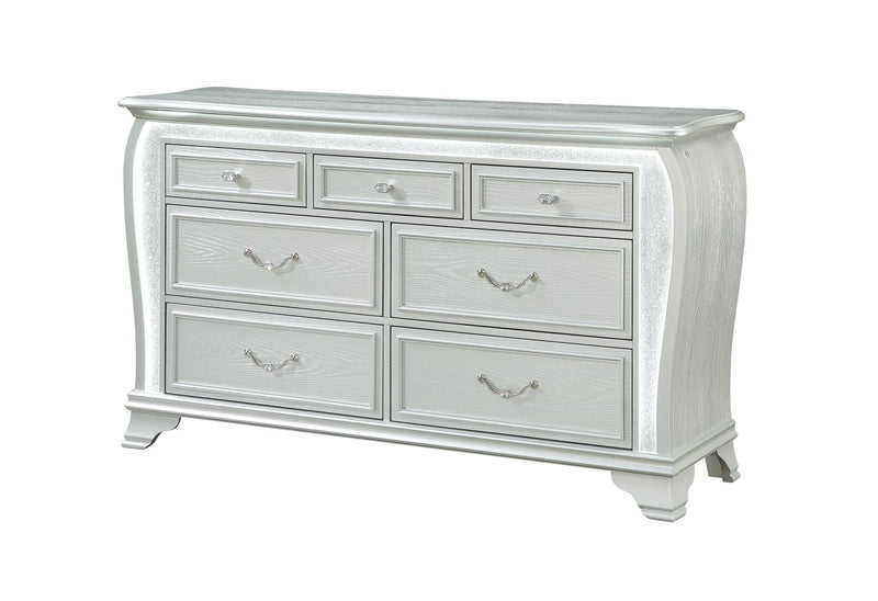 Wood Lighted Six Drawer Double Dresser (766558) - Silver