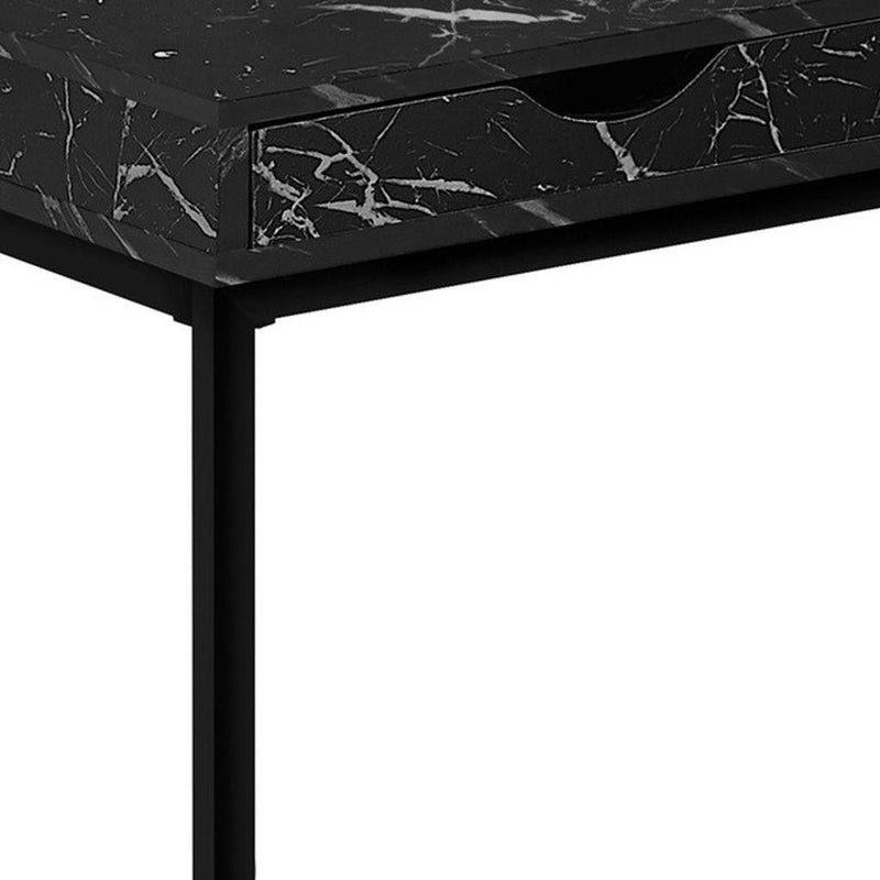 Faux Marble And Iron End Table With Drawer - Black