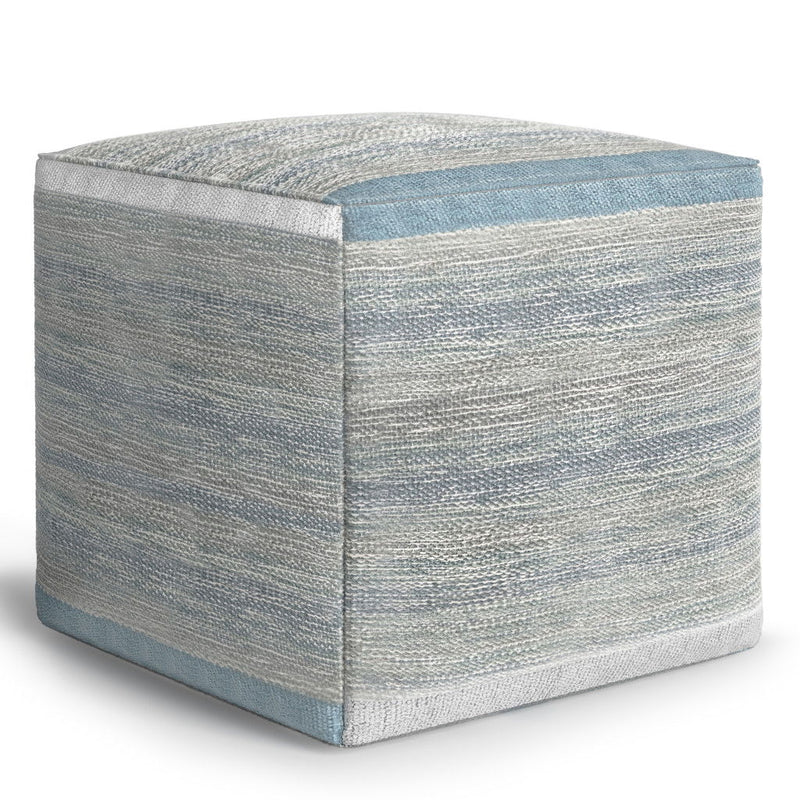 Cotton Cube Pouf Ottoman - Blue