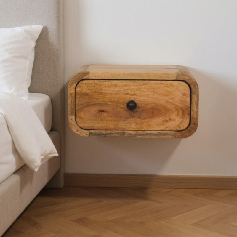 12" Solid Wood 1 Drawer Floating Nightstand - Oak