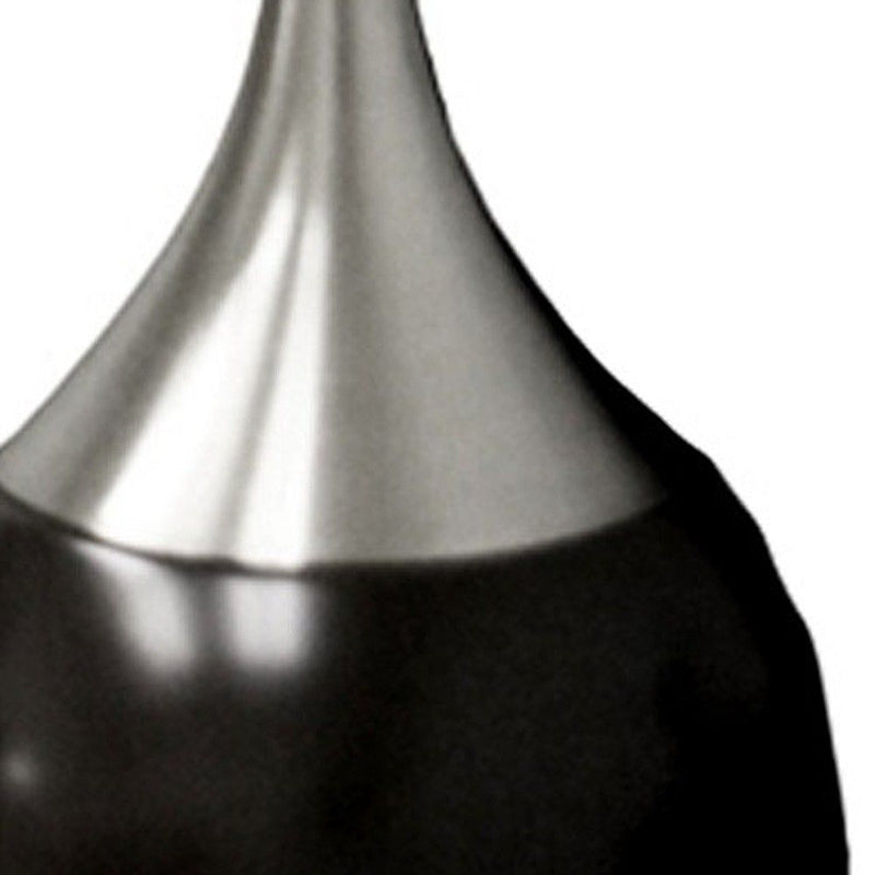 Gourd Table Lamp With White Tapered Drum Shade - Black And Silver