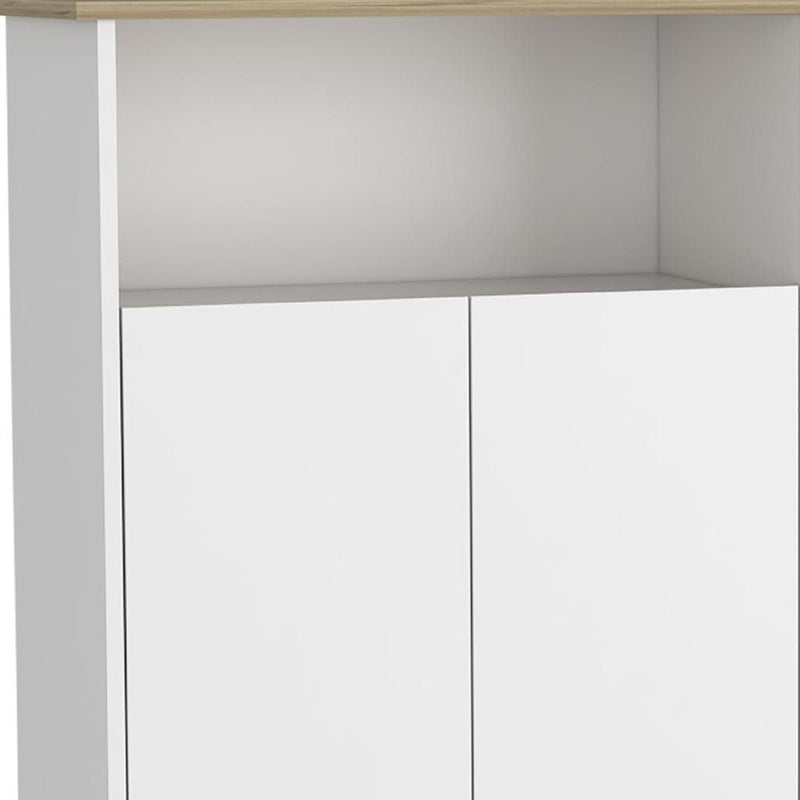 Oak And Wood Rolling Kitchen Island With Storage - White
