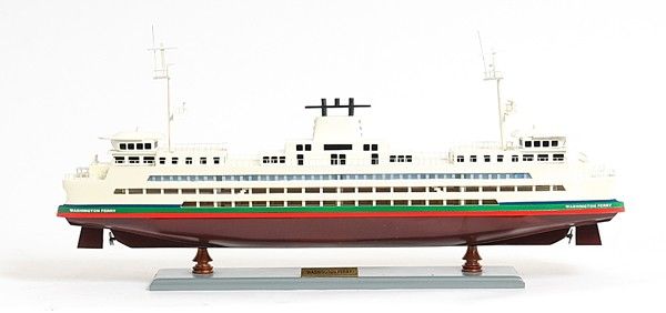 Washington Ferry Boat Hand Painted Decorative Boat - Brown / White