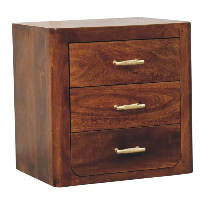 18" Solid Wood Three Drawer Nightstand - Chestnut