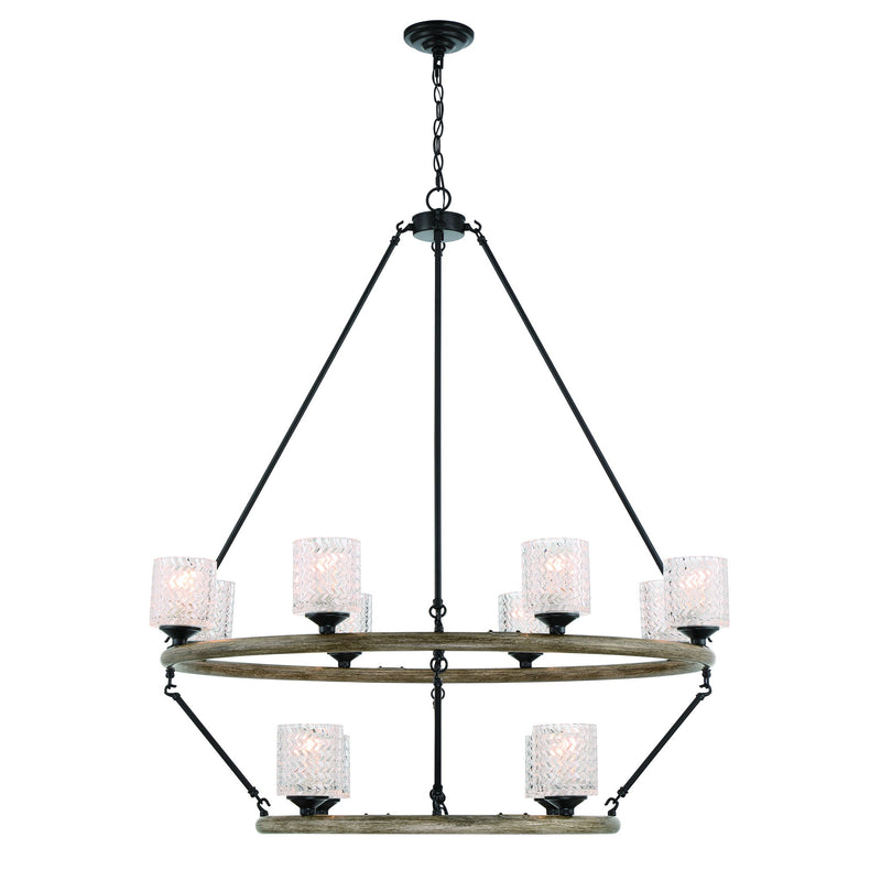 Candle Style Twelve Light Metal Dimmable Chandelier With Shades - Black