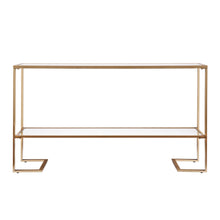 Load image into Gallery viewer, Glass Mirrored Sled Console Table With Shelves - Clear / Gold
