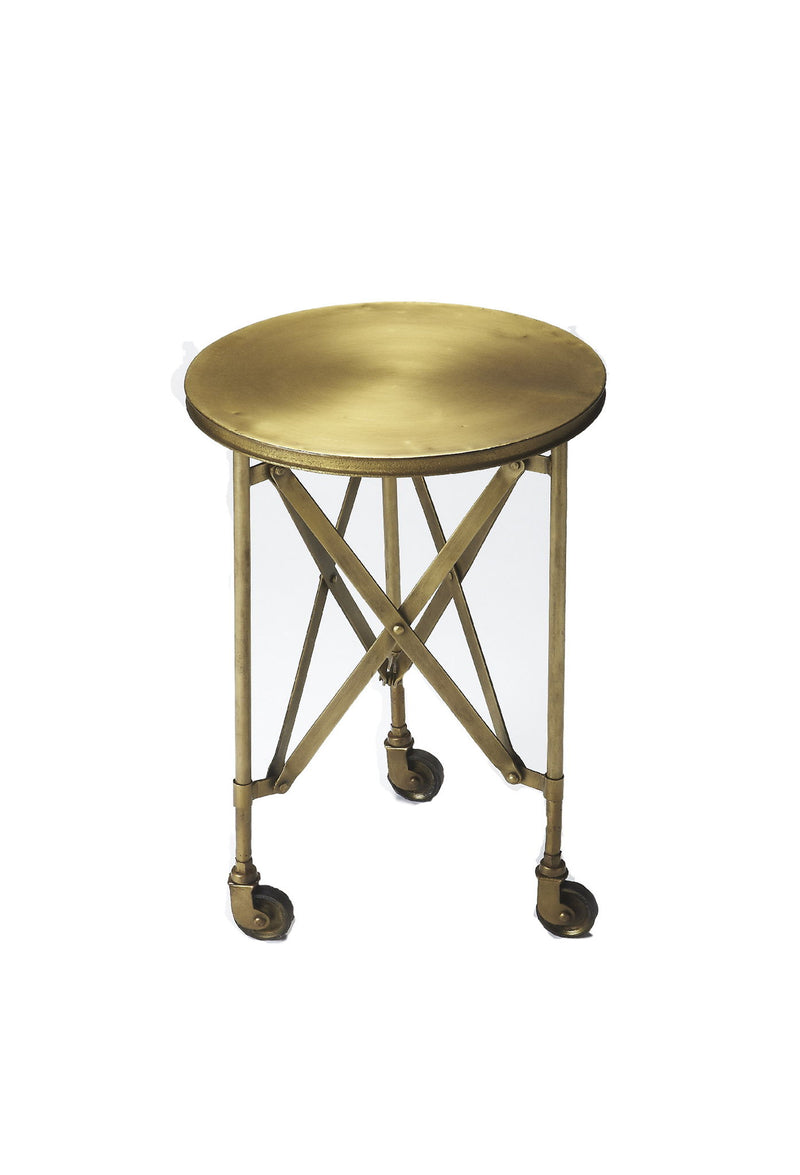 24" Antiqued Iron Round Rolling End Table - Gold