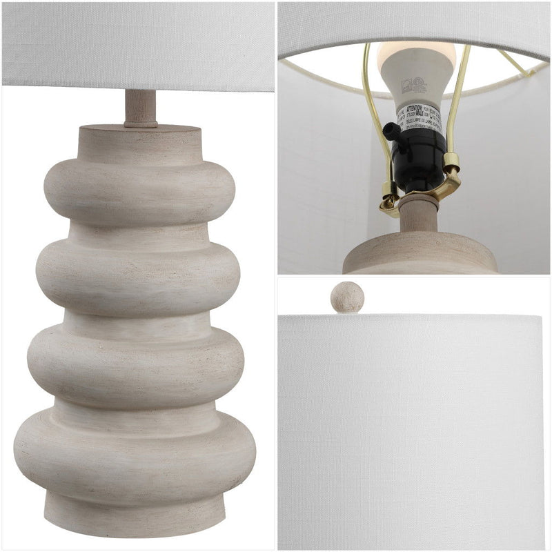 Round Table Lamp With Drum Shade - White