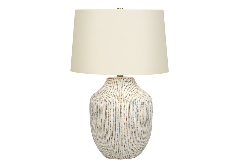 Ceramic Round Table Lamp With Empire Shade - Cream