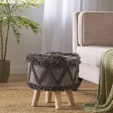 Load image into Gallery viewer, Roja - Handcrafted Wool &amp; Cotton Foot Stool With Eucalyptus Wood Frame - Dark Brown
